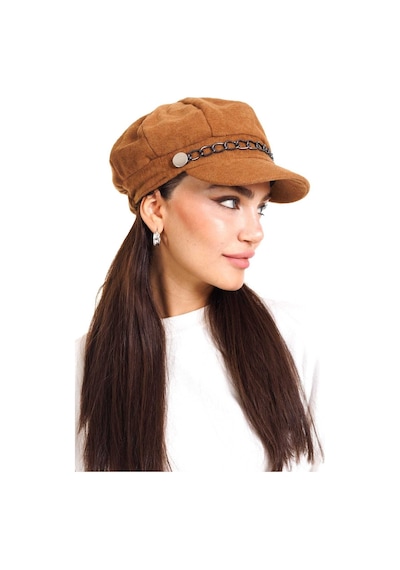 Ladycolor Şapka Zincir Aksesuarlı Kaşe Kumaş Taba Kahverengi