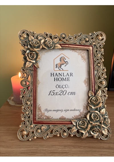 Gülşah 15x20 Cm Vintage Gül Detaylı Eskitme Bronz Çerçeve Barok Tasarım Masaüstü Dekoratif Fotoğraf Çerçevesi
