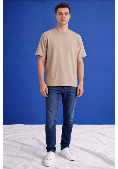 Freemen Erkek Oversize Tişört Nefes Alan Yumuşak Dokulu Terletmeyen Rahat Kalıp Basic-399 Bej