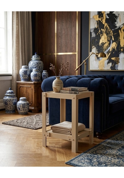 Modern Kare Sehpa , Komidin İle Rafine Düzen 50x30x30 Gri