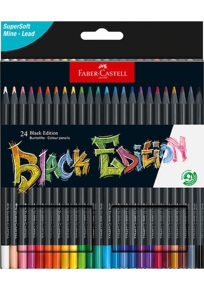 Faber-Castell Black Edition Boya Kalemi, 24 Renk, Siyah Kağıda Uyumlu, Ergonomik Üçgen Gövde