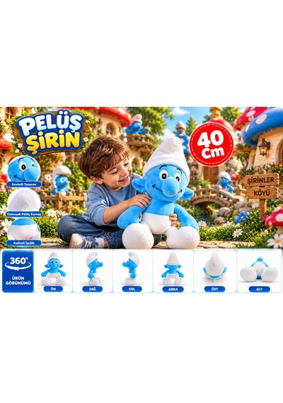 Oyuncak Peluş Şirinler Şirin Baba-şirine-gözlüklü Şirin-gülen Şirin Sevimli Oyun Arkadaşı Hediyelik 40 Cm Mavi