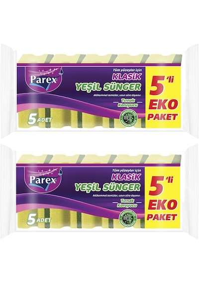 Klasik Yeşil Sünger Oluklu 5'li Paket İkili Set