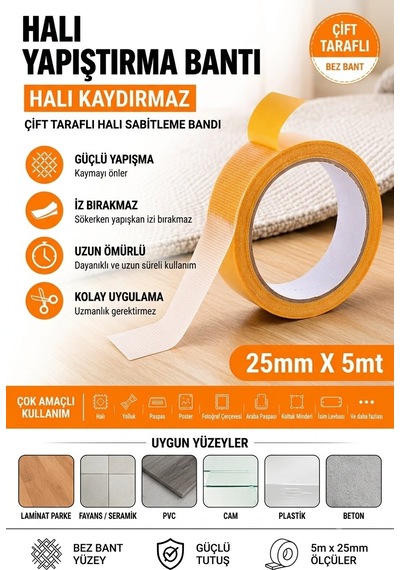 5 Metre Halı Kaydırmaz Bant Çift Taraflı Dokuma Teknoloji Süper Güçlü Çerçeve Taşıyıcı Bant