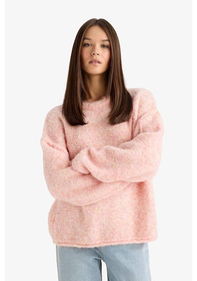 Defacto Yün Karışımlı Bisiklet Yaka Oversize Fit Triko Kazak F3256ax25wnpn450 Pembe-pn450