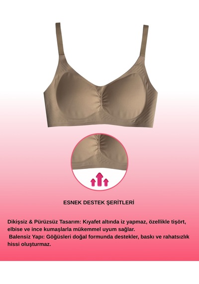 Alya Underwear Kadın Dikişsiz Sütyen Çıkarılabilir Yuvarlak Kaplı Lazer Kesim Görünmez Sütyen Siyah Taş Rengi