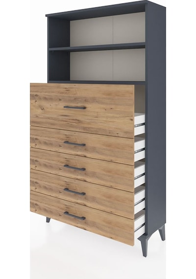 Arges Dolap 2 Raflı 5 Çekmeceli 88x30x163 Antrasit-çam Antrasit