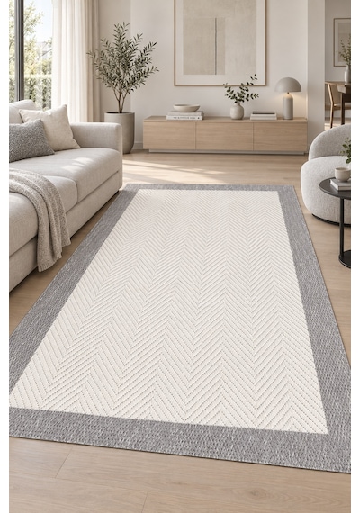 Trama Krem Gri Sisal Görünümlü Modern Polyester Halı, Robot Süpürgeye Uyumlu Kolay Temizlenebilir Mutfak Koridor Halısı Krem/gri