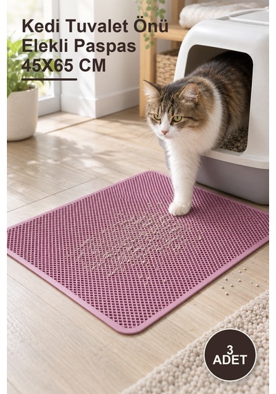 3 Adet Kedi Tuvalet Önü Elekli Paspas 45x65 Cm