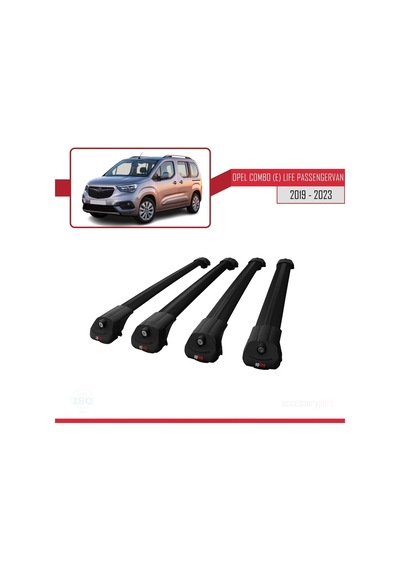 Opel Combo E Life Passengervan 2019-2023 Arası İle Uyumlu Ace-1 Ara Atkı Tavan Barı Siyah 4 Adet Bar