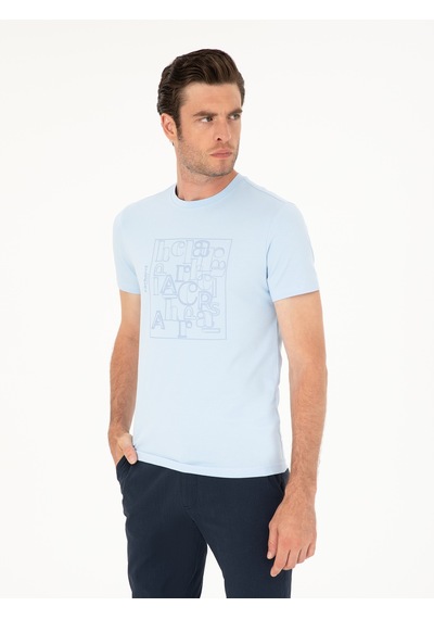 Açık Mavi Slim Fit Bisiklet Yaka T-shirt Denim