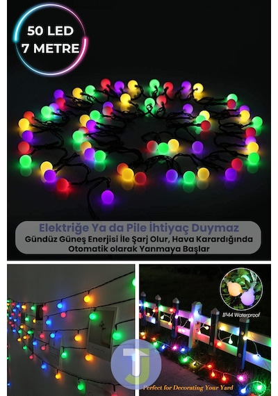 Technojet 50 Led 8m Solar Led Rgb Işık Güneş Enerjili Bahçe Teras Balkon Ağaç Lambası Aydınlatma RGB