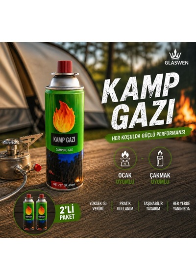 2 Adet Kamp Gazı Gaz Tüpü Portatif Ocak Kartuşu Tek Kullanımlık Pürmüz 400 Ml 227 Gr Genel