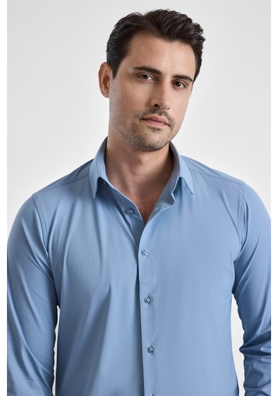 Süvari Buz Mavi Slim Klasik Yaka Düz Casual Gömlek Gm1008400364-m01
