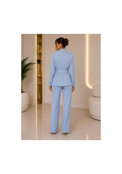 Gül&can Butik Beli Kemer Detaylı Kadın Ceket Pantolon Takım Bebe Mavisi Mavi