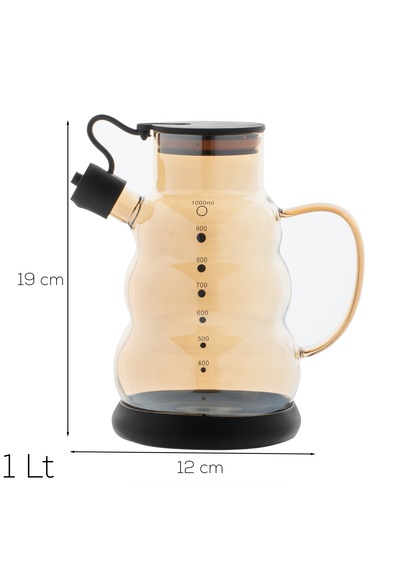 Porsima 3617-1 Kapaklı Borosilikat Cam Yağlık Sirkelik Yağdanlık 1000ml Siyah Siyah