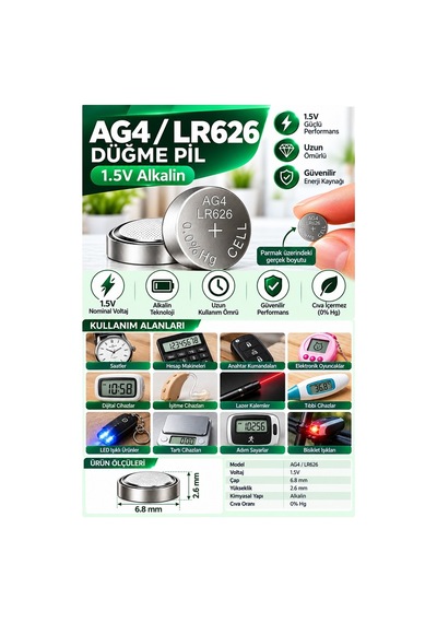 Ag4 Lr626 Saat Pil 1.5v 2 Adet Rio Ag4 Lr626 Para Pil Lityum Düğme Pil Araba Kumandası Baskül Tartı Pili Saat Cihaz Pili