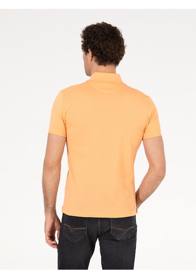 Turuncu Polo Yaka Slim Fit Basic Merserize T-shirt Oranj