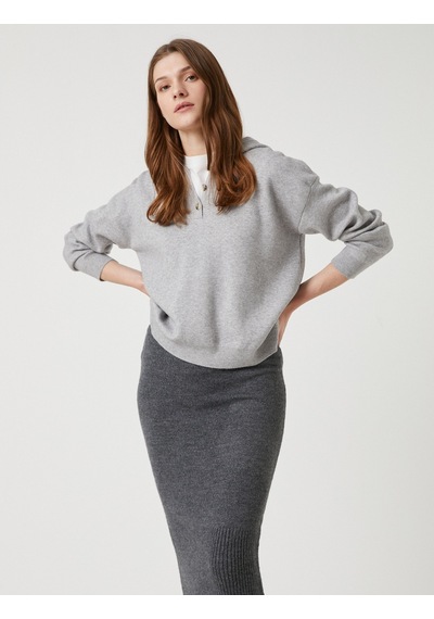Koton Oversize Triko Kazak Kapüşonlu Düğmeli Yaka Gri 3wak90191ht 3wak90191ht023 Gri