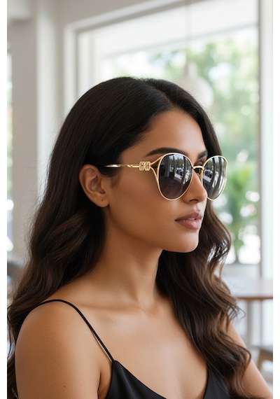 Daniel Klein Dk4329-2 Siyah Gold Grace Round Modern Tasarım Premium Kadın Güneş Gözlüğü Gold