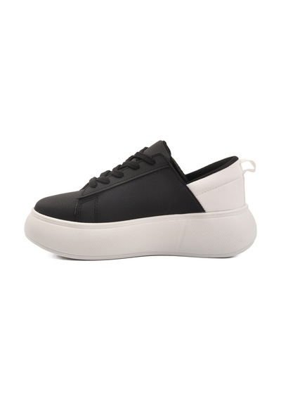 Siyah Beyaz Kalın Taban Bağcıklı Unisex Spor Ayakkabı Oz-03 Z Siyah - Beyaz