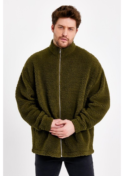 JAHR MARC Fermuarlı Oversize Yeşil Peluş Ceket - S Yeşil