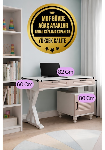 Masal Çalışma Masası Rose Renk Mdf Gürgen Ağacı Ayaklı Diğer