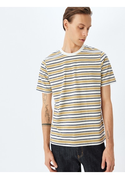 Koton Bisiklet Yaka Regular Fit Kısa Kollu Pamuklu Çizgili Tişört Gri Çizgili 5sam10121hk Gri Çizgili