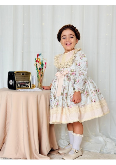 H L Y Karol Tasarım Mint Yeşili Uzun Kollu Vintage Bebek Elbise,doğum Günü Elbise,fotoğraf Çekim Elbise,0-12 Yaş Uygun Yeşil