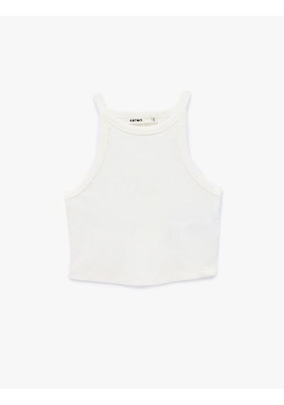 Koton Pamuklu Ribanalı Slim Fit Kolsuz Halter Yaka Crop Top Beyaz 6sak10424ek