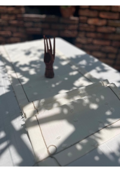 Diletto Ponpon Dokulu Hasır İp Detaylı Bohem Runner Beyaz