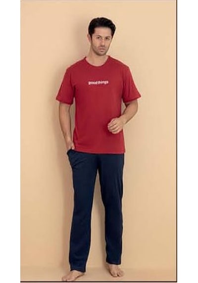 Pijamerry Erkek Bisiklet Yaka Kısa Kol Penye Pijama Takımı 6318 - 1 Adet Kırmızı