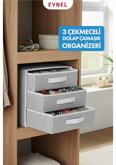 Katlanabilir Üç Çekmeceli Dolap Çamaşır Organizeri Takı Kutusu Gardrob Kumaş Düzenleyici 32x32x32cm Çok Renkli