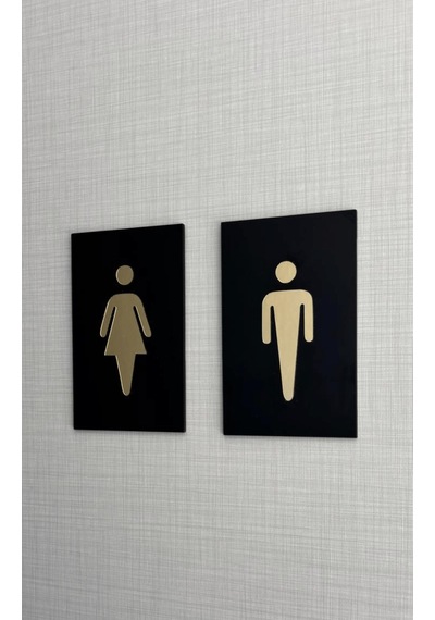 Kadın & Erkek Wc Tuvalet Yönlendirme Seti Siyah Pleksi Kendinden Yapışkanlı 8x12 Cm