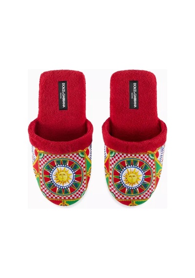 Dolce & Gabbana Casa Unisex Carretto Siciliano Terlik, Pamuklu, Yumuşak & Şık Kırmızı
