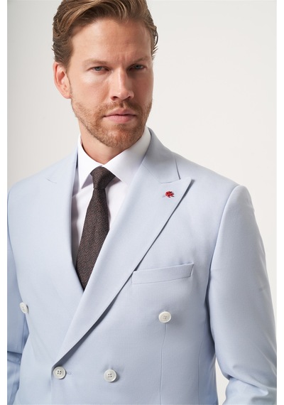 İmza Mavi Kırlangıç Yaka Kruvaze 6 Drop Slim Fit Tam Astar Esnek Takım Elbise 1001260902