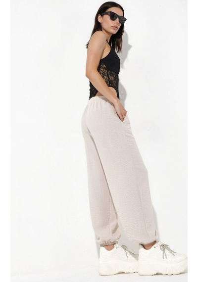 Hiccup Busem Kadın Dokulu Polyester Jogger Pantolon Taş Doğal