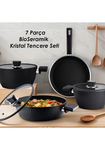 Lines L-5090 İndüksiyonlu Bioseramik Kristal 7 Parça Tencere Seti