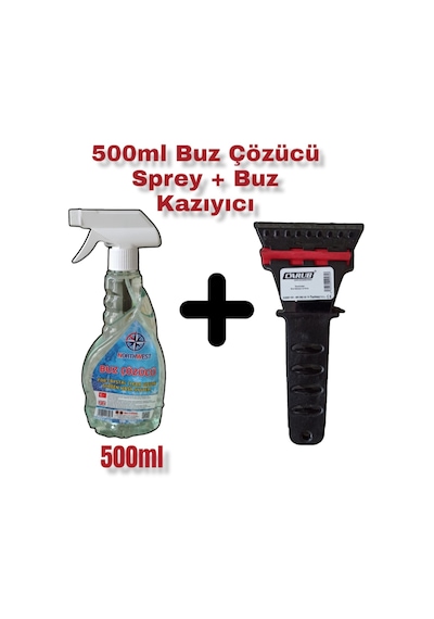 Buz Çözücü Sprey 500 ML + Buz Kazıyıcı Buz Kırıcı 2'li Set