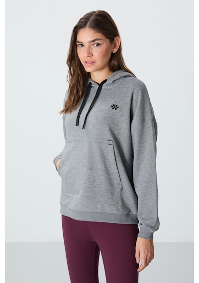 Tommy Life Gri Melanj Kompakt Pamuklu Kalın Pürüzsüz Dokulu Kapüşonlu Oversize Fit Kadın Sweatshirt - 97291 Gri Melanj