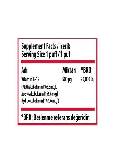 Bork Multi Cobalamin B12 Sprey 20 Ml Hızlı Emilim, 3 Aktif B12 Formu İle Enerji Ve Kan Desteği