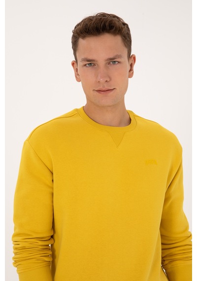 U.S. Polo Assn. Erkek Comfort Fit Bisiklet Yaka Şardonlu Sarı Basic Sweatshirt 50313757-VR094