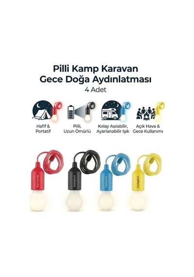 Kamptek Fonksiyonel Çek Yak Ampul 4'lü Paket - Renkli Pille Çalışan Portatif Led Işıldak Lamba Beyaz