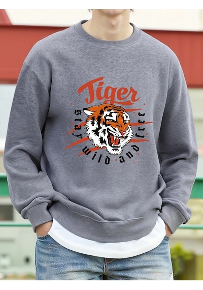 Startmore Tiger Stay Wild And Free Desen Erkek Kazaklar Polar Hip Hop Kazak Günlük Giysiler Sonbahar Bi Gri