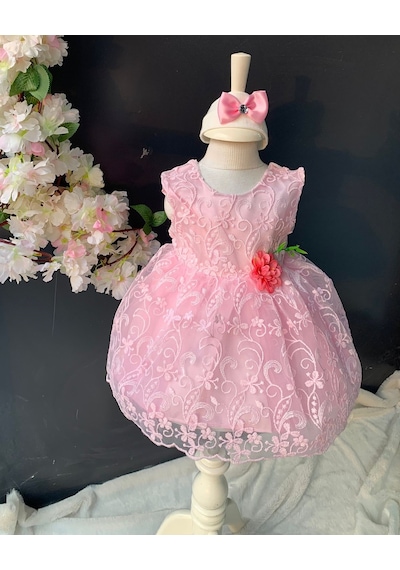 Mnk Baby & Kids Saç Bantlı Papatyalı Dantelli Bebek Elbise PNPN146