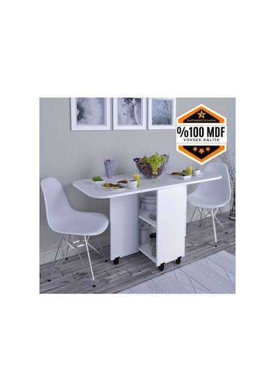 Açılır Katlanır Oval Mutfak Yemek Masası Mdf Beyaz Açılır Katlanır Oval Mutfak Yemek Masası Mdf Beyaz