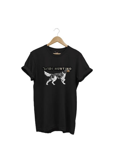 Widi Hunting Avcılık English Setter Av Köpeği Baskılı %100 Pamuk Regular Fit T-shirt Siyah