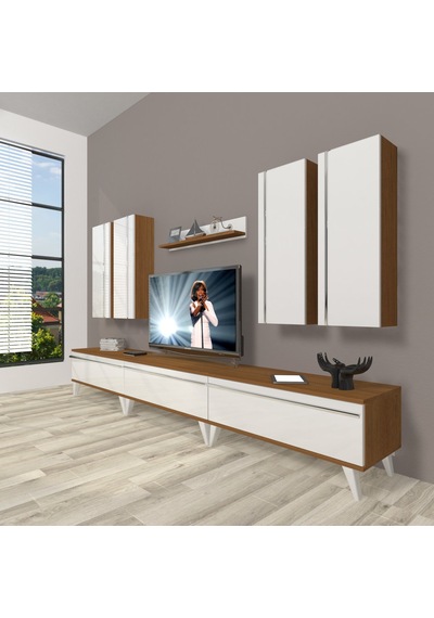 Decoraktiv Eko 8d Mdf Retro Tv Ünitesi Tv Sehpası Ceviz - Beyaz