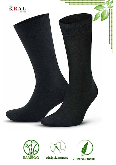 Kral Socks Bambu Erkek Soket Düz Uzun Çorap Klasik Yazlık Dikişsiz 6'lı Premium Set Siyah