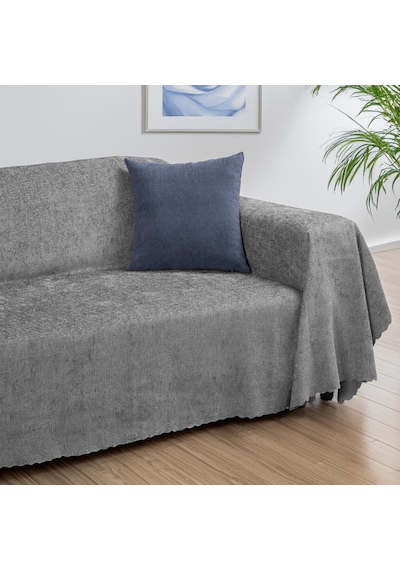 Jakarlı Şönil Koltuk Örtüsü Kanepe Örtüsü Koltuk Şalı 175x350 Kaymaz Kurşun N